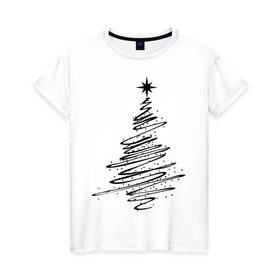 Женская футболка хлопок с принтом Ёлка (2) в Тюмени, 100% хлопок | прямой крой, круглый вырез горловины, длина до линии бедер, слегка спущенное плечо | Тематика изображения на принте: new year | ёлка | нг | новогоднее дерево | новый год