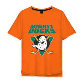 Мужская футболка хлопок Oversize с принтом Anaheim Mighty Ducks в Тюмени, 100% хлопок | свободный крой, круглый ворот, “спинка” длиннее передней части | anaheim mighty ducks | майти дакс | национальная лига калифорнии | хокей | хоккей