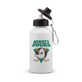 Бутылка спортивная с принтом Anaheim Mighty Ducks в Тюмени, металл | емкость — 500 мл, в комплекте две пластиковые крышки и карабин для крепления | anaheim mighty ducks | майти дакс | национальная лига калифорнии | хокей | хоккей