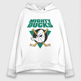 Женское худи Oversize хлопок с принтом Anaheim Mighty Ducks в Тюмени, френч-терри — 70% хлопок, 30% полиэстер. Мягкий теплый начес внутри —100% хлопок | боковые карманы, эластичные манжеты и нижняя кромка, капюшон на магнитной кнопке | anaheim mighty ducks | майти дакс | национальная лига калифорнии | хокей | хоккей