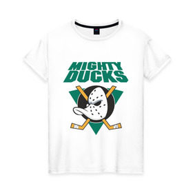 Женская футболка хлопок с принтом Anaheim Mighty Ducks в Тюмени, 100% хлопок | прямой крой, круглый вырез горловины, длина до линии бедер, слегка спущенное плечо | anaheim mighty ducks | майти дакс | национальная лига калифорнии | хокей | хоккей