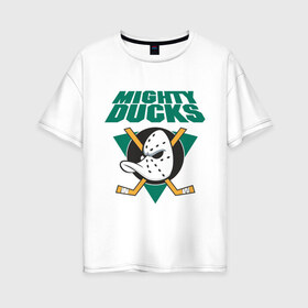 Женская футболка хлопок Oversize с принтом Anaheim Mighty Ducks в Тюмени, 100% хлопок | свободный крой, круглый ворот, спущенный рукав, длина до линии бедер
 | anaheim mighty ducks | майти дакс | национальная лига калифорнии | хокей | хоккей