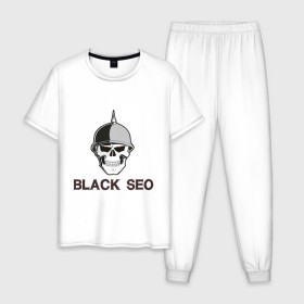 Мужская пижама хлопок с принтом Black Seo (2) в Тюмени, 100% хлопок | брюки и футболка прямого кроя, без карманов, на брюках мягкая резинка на поясе и по низу штанин
 | black seo | админу | блэксео | оптимизация | сео | череп | черная оптимизация