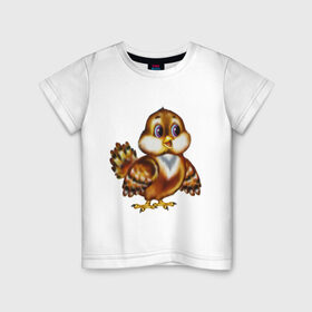 Детская футболка хлопок с принтом Воробушек в Тюмени, 100% хлопок | круглый вырез горловины, полуприлегающий силуэт, длина до линии бедер | Тематика изображения на принте: воробей | воробушек | птенец | птичка