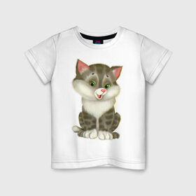 Детская футболка хлопок с принтом Волчонок в Тюмени, 100% хлопок | круглый вырез горловины, полуприлегающий силуэт, длина до линии бедер | кот | кошка