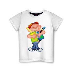 Детская футболка хлопок с принтом Мальчик-ученик в Тюмени, 100% хлопок | круглый вырез горловины, полуприлегающий силуэт, длина до линии бедер | мальчик | учебники | ученик | школьник