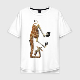 Мужская футболка хлопок Oversize с принтом Мадагаскар (10) в Тюмени, 100% хлопок | свободный крой, круглый ворот, “спинка” длиннее передней части | madagascar | жираф | мадагаскар
