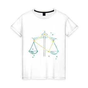 Женская футболка хлопок с принтом Весы-Зодиак в Тюмени, 100% хлопок | прямой крой, круглый вырез горловины, длина до линии бедер, слегка спущенное плечо | zodiac | астрология | весы | гороскоп | знаки зодиака