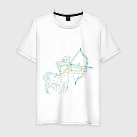 Мужская футболка хлопок с принтом Стрелец-Зодиак в Тюмени, 100% хлопок | прямой крой, круглый вырез горловины, длина до линии бедер, слегка спущенное плечо. | 