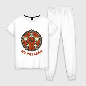 Женская пижама хлопок с принтом No Pasaran в Тюмени, 100% хлопок | брюки и футболка прямого кроя, без карманов, на брюках мягкая резинка на поясе и по низу штанин | cuba | no pasaran | гевара | куба | но пасаран | революция | свобода | че