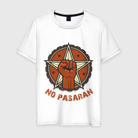Мужская футболка хлопок с принтом No Pasaran в Тюмени, 100% хлопок | прямой крой, круглый вырез горловины, длина до линии бедер, слегка спущенное плечо. | cuba | no pasaran | гевара | куба | но пасаран | революция | свобода | че