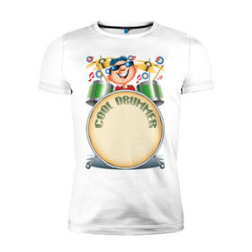 Мужская футболка премиум с принтом Cool Drummer в Тюмени, 92% хлопок, 8% лайкра | приталенный силуэт, круглый вырез ворота, длина до линии бедра, короткий рукав | барабанщик | музыка | музыкант | ударник