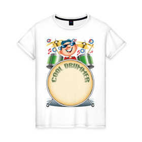 Женская футболка хлопок с принтом Cool Drummer в Тюмени, 100% хлопок | прямой крой, круглый вырез горловины, длина до линии бедер, слегка спущенное плечо | барабанщик | музыка | музыкант | ударник
