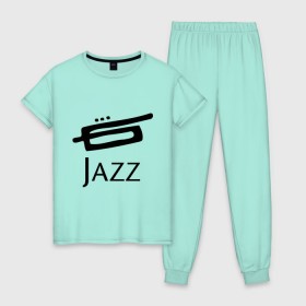 Женская пижама хлопок с принтом Jazz (3) в Тюмени, 100% хлопок | брюки и футболка прямого кроя, без карманов, на брюках мягкая резинка на поясе и по низу штанин | Тематика изображения на принте: джаз | живая музыка | импровизация | инструмент | труба