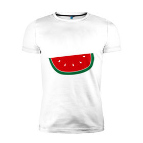 Мужская футболка премиум с принтом Watermelon в Тюмени, 92% хлопок, 8% лайкра | приталенный силуэт, круглый вырез ворота, длина до линии бедра, короткий рукав | Тематика изображения на принте: watermelon | арбуз | долька арбуза | фрукт | ягода