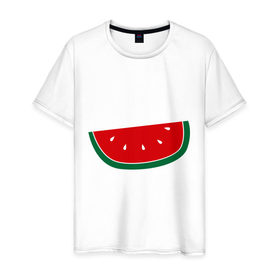 Мужская футболка хлопок с принтом Watermelon в Тюмени, 100% хлопок | прямой крой, круглый вырез горловины, длина до линии бедер, слегка спущенное плечо. | Тематика изображения на принте: watermelon | арбуз | долька арбуза | фрукт | ягода