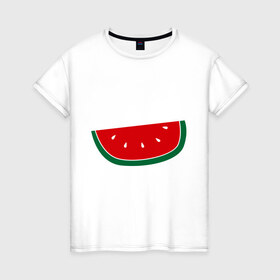 Женская футболка хлопок с принтом Watermelon в Тюмени, 100% хлопок | прямой крой, круглый вырез горловины, длина до линии бедер, слегка спущенное плечо | Тематика изображения на принте: watermelon | арбуз | долька арбуза | фрукт | ягода