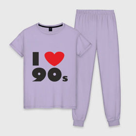 Женская пижама хлопок с принтом Люблю 90-ые в Тюмени, 100% хлопок | брюки и футболка прямого кроя, без карманов, на брюках мягкая резинка на поясе и по низу штанин | 90s | 90е | музыка | ретро | слушать | старые песни | стиль | я люблю