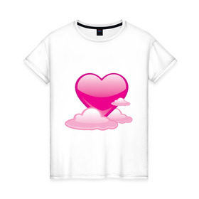 Женская футболка хлопок с принтом Сердечко на облачке в Тюмени, 100% хлопок | прямой крой, круглый вырез горловины, длина до линии бедер, слегка спущенное плечо | 14 февраля | валентинка | валентинов день | день влюбленных | день всех влюбленных | день святого валентина | сердечко | сердце