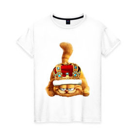Женская футболка хлопок с принтом Гарфилд (2) в Тюмени, 100% хлопок | прямой крой, круглый вырез горловины, длина до линии бедер, слегка спущенное плечо | гарфилд garfield | король | корона | кот | царь