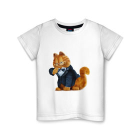 Детская футболка хлопок с принтом Гарфилд (4) в Тюмени, 100% хлопок | круглый вырез горловины, полуприлегающий силуэт, длина до линии бедер | garfield | гарфилд | кот гарфилд | коты | кошки | мультик | фильм