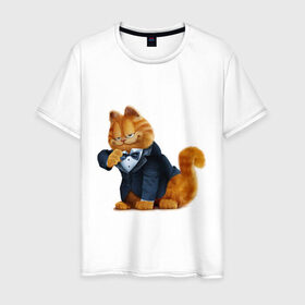 Мужская футболка хлопок с принтом Гарфилд (4) в Тюмени, 100% хлопок | прямой крой, круглый вырез горловины, длина до линии бедер, слегка спущенное плечо. | garfield | гарфилд | кот гарфилд | коты | кошки | мультик | фильм