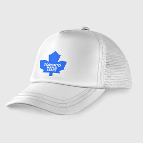 Детская кепка тракер с принтом Toronto Maple Leafs в Тюмени, Козырек - 100% хлопок. Кепка - 100% полиэстер, Задняя часть - сетка | универсальный размер, пластиковая застёжка | Тематика изображения на принте: toronto maple leafs | канада | канадская лига | канадцы | лига | торонто мепл ливс | хокей | хоккей