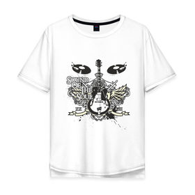 Мужская футболка хлопок Oversize с принтом Sound of the soul в Тюмени, 100% хлопок | свободный крой, круглый ворот, “спинка” длиннее передней части | гитара | крылья