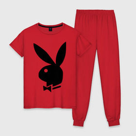 Женская пижама хлопок с принтом Playboy в Тюмени, 100% хлопок | брюки и футболка прямого кроя, без карманов, на брюках мягкая резинка на поясе и по низу штанин | кролик | плейбой