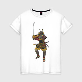 Женская футболка хлопок с принтом Samuray в Тюмени, 100% хлопок | прямой крой, круглый вырез горловины, длина до линии бедер, слегка спущенное плечо | samuray | воин | древний восток | самурай