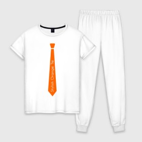 Женская пижама хлопок с принтом Стильный оранжевый галстук в Тюмени, 100% хлопок | брюки и футболка прямого кроя, без карманов, на брюках мягкая резинка на поясе и по низу штанин | гастук | оранжевый | стиль | стильный