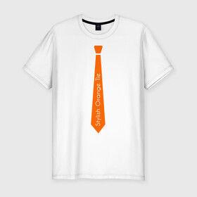Мужская футболка премиум с принтом Стильный оранжевый галстук в Тюмени, 92% хлопок, 8% лайкра | приталенный силуэт, круглый вырез ворота, длина до линии бедра, короткий рукав | гастук | оранжевый | стиль | стильный