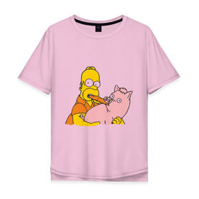 Мужская футболка хлопок Oversize с принтом Гомер и свинья в Тюмени, 100% хлопок | свободный крой, круглый ворот, “спинка” длиннее передней части | Тематика изображения на принте: гомер