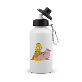 Бутылка спортивная с принтом Гомер и свинья в Тюмени, металл | емкость — 500 мл, в комплекте две пластиковые крышки и карабин для крепления | гомер