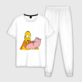 Мужская пижама хлопок с принтом Гомер и свинья в Тюмени, 100% хлопок | брюки и футболка прямого кроя, без карманов, на брюках мягкая резинка на поясе и по низу штанин
 | Тематика изображения на принте: гомер