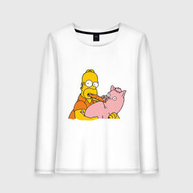 Женский лонгслив хлопок с принтом Гомер и свинья в Тюмени, 100% хлопок |  | Тематика изображения на принте: гомер