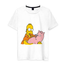 Мужская футболка хлопок с принтом Гомер и свинья в Тюмени, 100% хлопок | прямой крой, круглый вырез горловины, длина до линии бедер, слегка спущенное плечо. | гомер