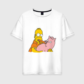 Женская футболка хлопок Oversize с принтом Гомер и свинья в Тюмени, 100% хлопок | свободный крой, круглый ворот, спущенный рукав, длина до линии бедер
 | Тематика изображения на принте: гомер