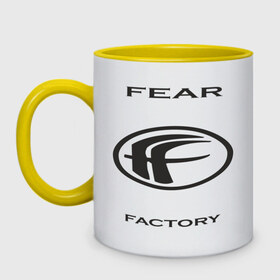 Кружка двухцветная с принтом Fear Factory в Тюмени, керамика | объем — 330 мл, диаметр — 80 мм. Цветная ручка и кайма сверху, в некоторых цветах — вся внутренняя часть | 