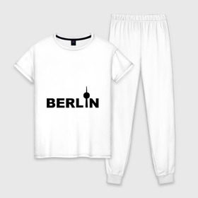 Женская пижама хлопок с принтом Берлин (2) в Тюмени, 100% хлопок | брюки и футболка прямого кроя, без карманов, на брюках мягкая резинка на поясе и по низу штанин | berlin | берлин | германия