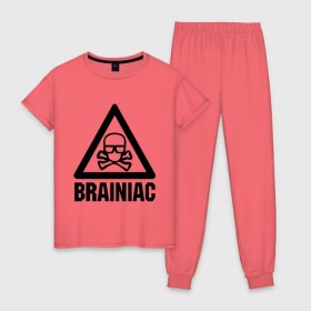 Женская пижама хлопок с принтом Brainiac в Тюмени, 100% хлопок | брюки и футболка прямого кроя, без карманов, на брюках мягкая резинка на поясе и по низу штанин | brainiac | брейниак | комиксы | мозг | череп
