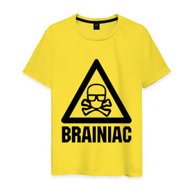 Мужская футболка хлопок с принтом Brainiac в Тюмени, 100% хлопок | прямой крой, круглый вырез горловины, длина до линии бедер, слегка спущенное плечо. | brainiac | брейниак | комиксы | мозг | череп