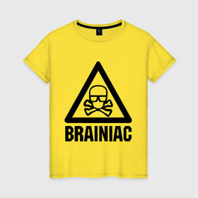 Женская футболка хлопок с принтом Brainiac в Тюмени, 100% хлопок | прямой крой, круглый вырез горловины, длина до линии бедер, слегка спущенное плечо | brainiac | брейниак | комиксы | мозг | череп