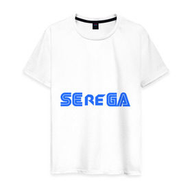 Мужская футболка хлопок с принтом Serega в Тюмени, 100% хлопок | прямой крой, круглый вырез горловины, длина до линии бедер, слегка спущенное плечо. | sega | приставки | серега