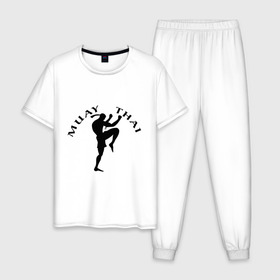 Мужская пижама хлопок с принтом Муай тай в Тюмени, 100% хлопок | брюки и футболка прямого кроя, без карманов, на брюках мягкая резинка на поясе и по низу штанин
 | Тематика изображения на принте: муай тай