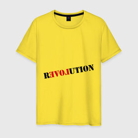 Мужская футболка хлопок с принтом Love revolution в Тюмени, 100% хлопок | прямой крой, круглый вырез горловины, длина до линии бедер, слегка спущенное плечо. | Тематика изображения на принте: любовь | отношения | переворот | революция | чувства