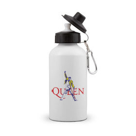 Бутылка спортивная с принтом Queen(2) в Тюмени, металл | емкость — 500 мл, в комплекте две пластиковые крышки и карабин для крепления | rock | классический рок | куин | меркури | меркьюри | рок | фредди | фреди