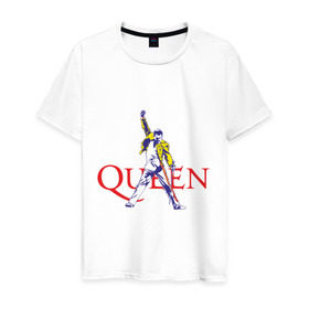Мужская футболка хлопок с принтом Queen(2) в Тюмени, 100% хлопок | прямой крой, круглый вырез горловины, длина до линии бедер, слегка спущенное плечо. | rock | классический рок | куин | меркури | меркьюри | рок | фредди | фреди