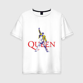 Женская футболка хлопок Oversize с принтом Queen(2) в Тюмени, 100% хлопок | свободный крой, круглый ворот, спущенный рукав, длина до линии бедер
 | rock | классический рок | куин | меркури | меркьюри | рок | фредди | фреди