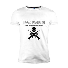 Мужская футболка премиум с принтом Iron Maiden (2) в Тюмени, 92% хлопок, 8% лайкра | приталенный силуэт, круглый вырез ворота, длина до линии бедра, короткий рукав | heavy metal | iron maiden | metal | rock | trash metal | метал | рок | рок группа | трэш метал | хеви метал